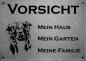 Preview: Edelstahl Warnschild Australian Shepherd VORSICHT Mein Haus mein Garten meine Familie